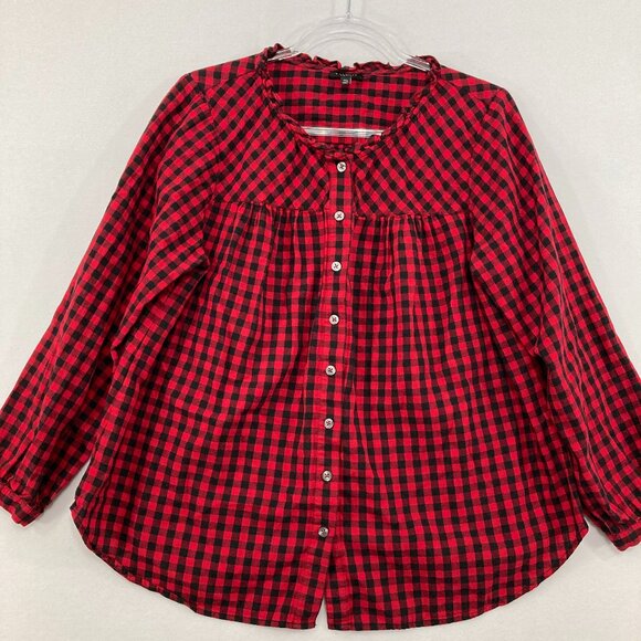 Talbots Tops - Talbots size 1X Petite Red Black Gingham Plaid Cotton Preppy Button Down